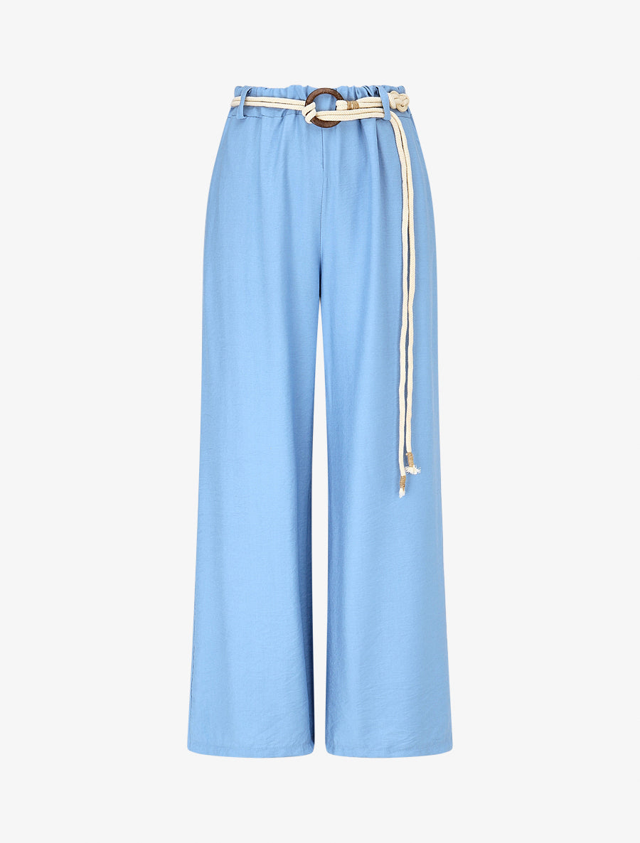 Pantalon uni à taille élastiquée - Bleu ciel - 1
