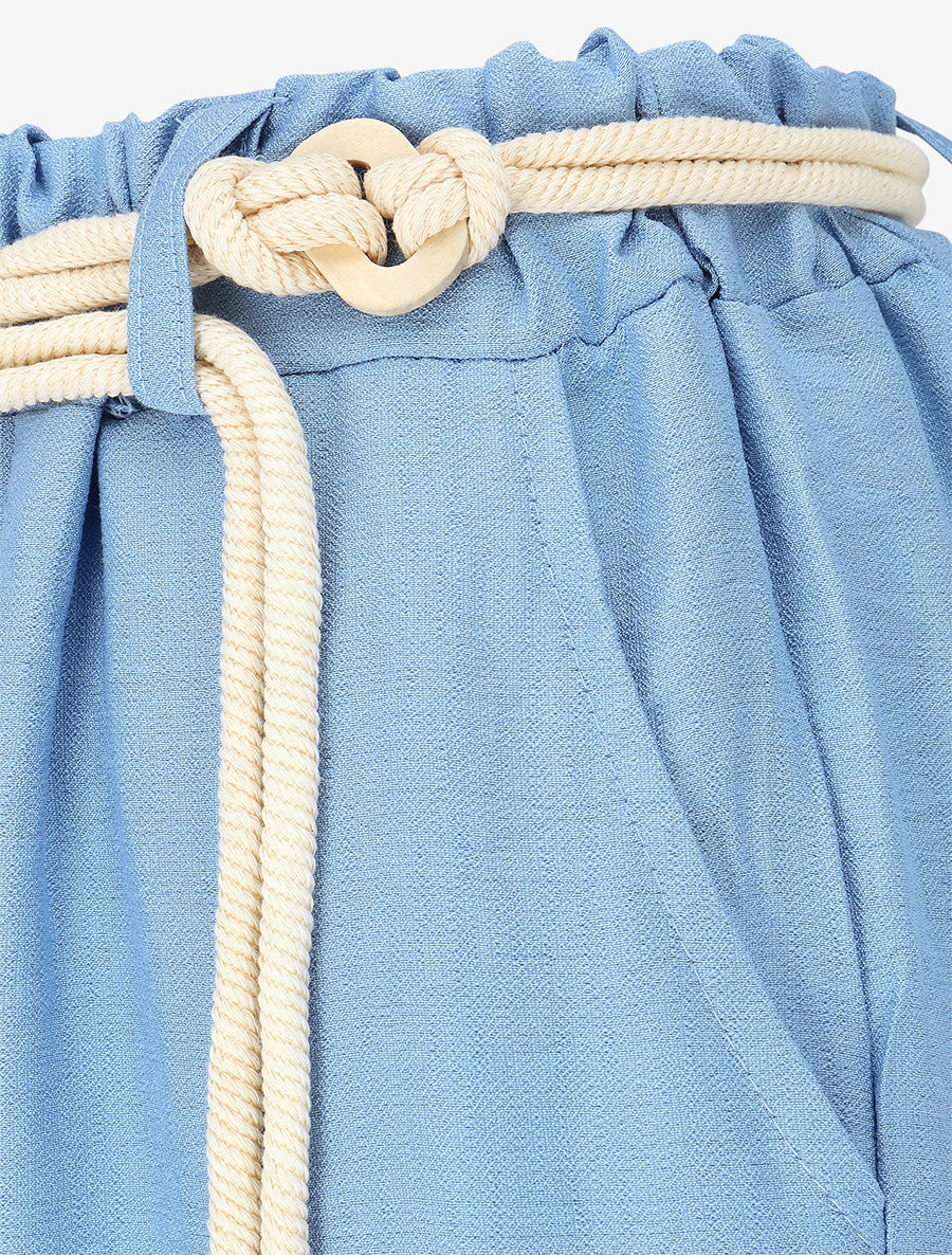 Pantalon uni à taille élastiquée - Bleu ciel - 3