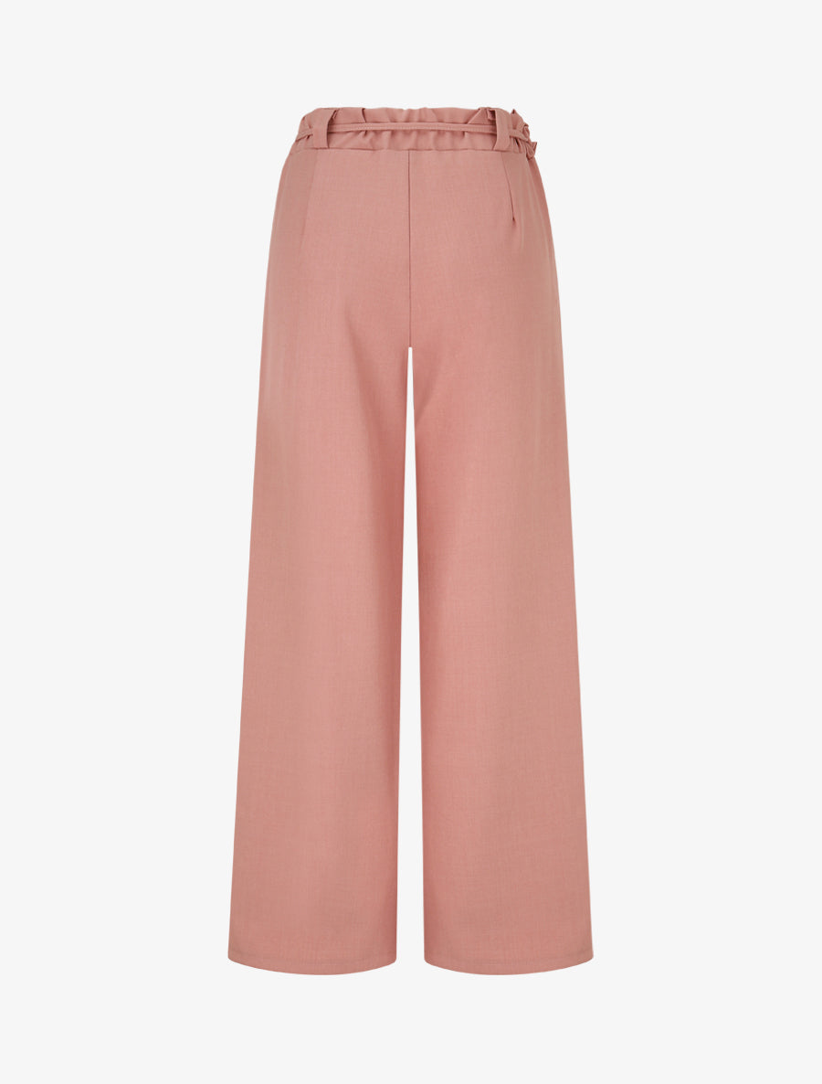 Pantalon droit taille haute à ceinture fleurie - Rose - 2
