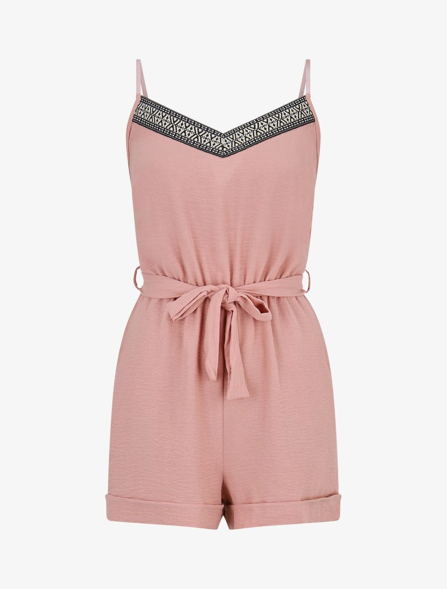 Combishort uni à bande graphique - Rose - 1