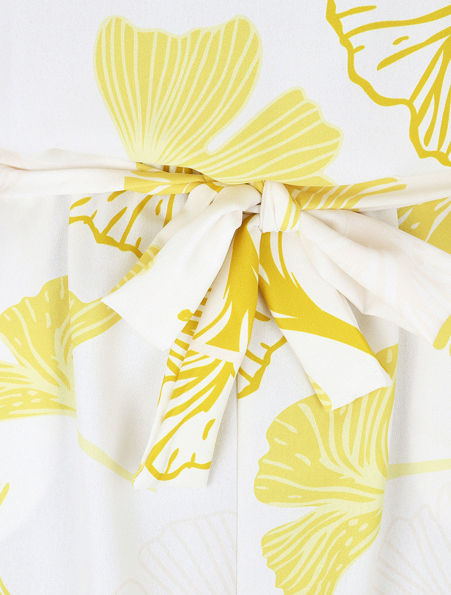 Combishort imprimé éventails à manches volantées - Jaune - 3