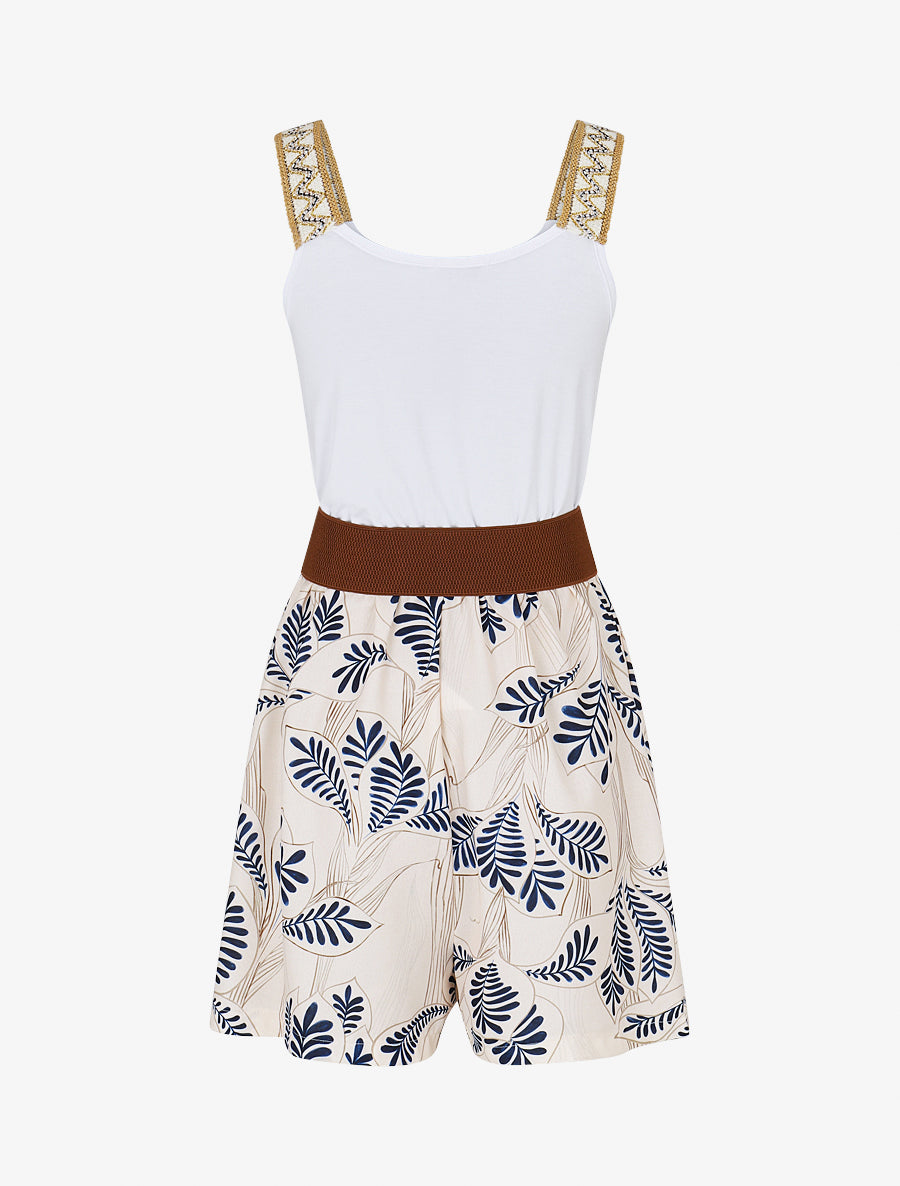 Combishort élastiqué à bretelles brodées - Marine - 2