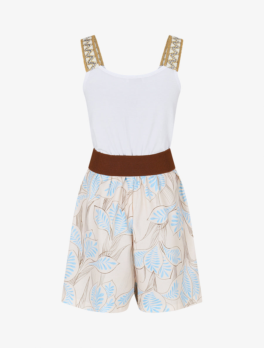 Combishort élastiqué à bretelles brodées - Bleu ciel - 2