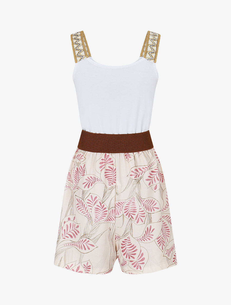 Combishort élastiqué à bretelles brodées - Rose - 2