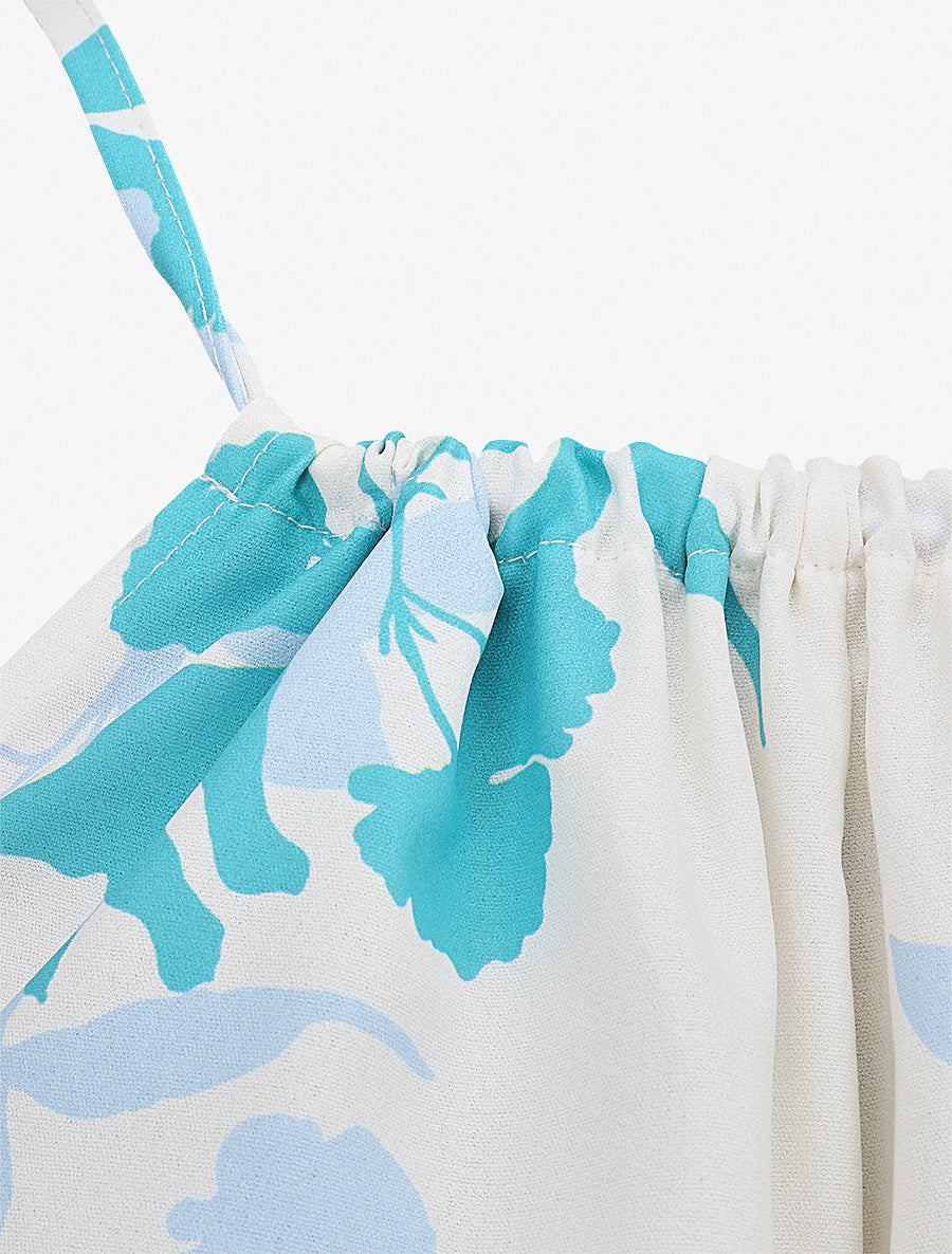 Combishort fleuri à noeud - Turquoise - 3