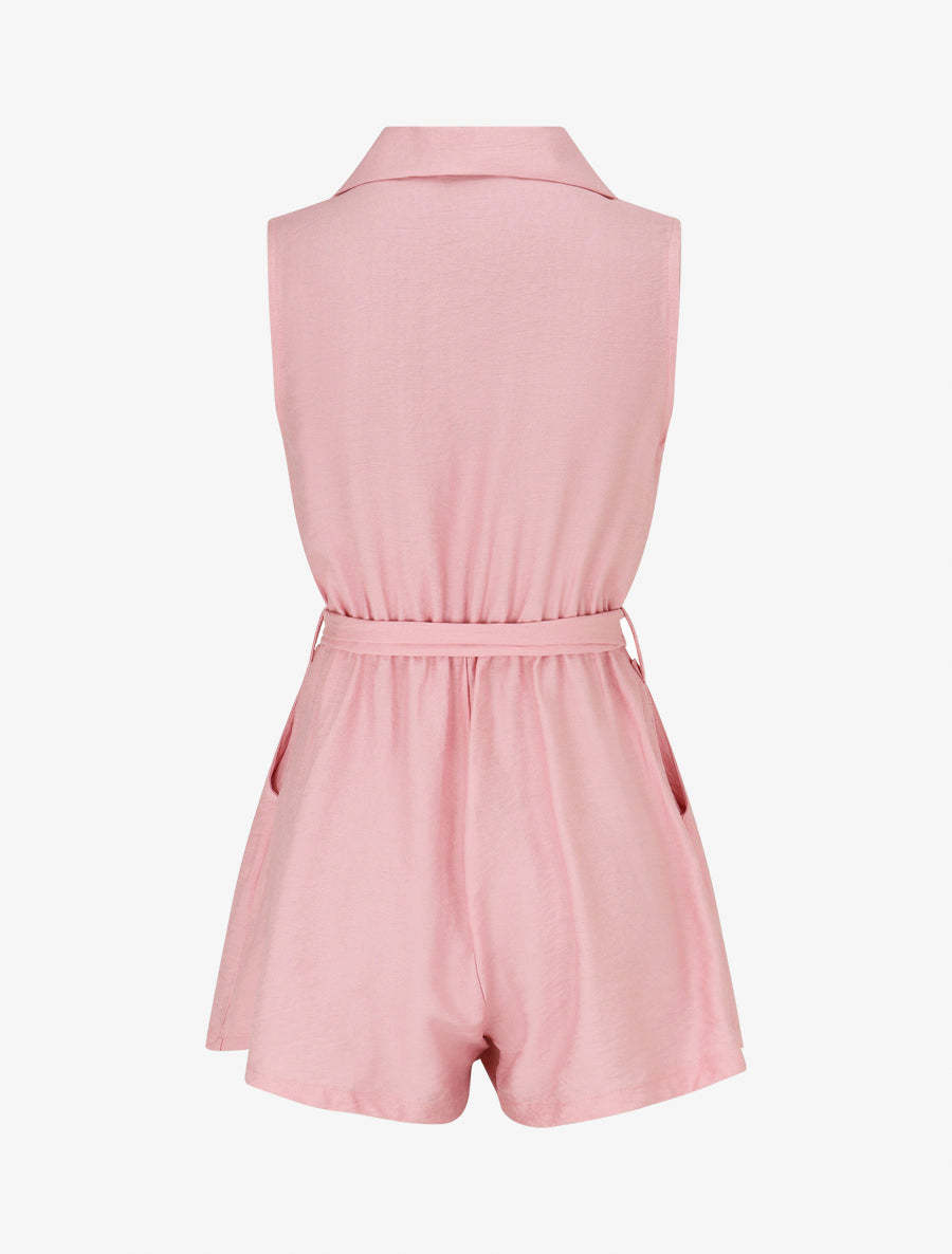 Combishort évasé style chemise - Rose - 2