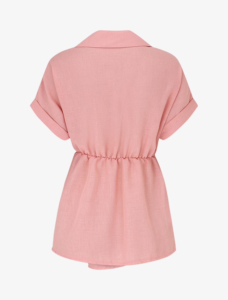 Blouse manches courtes à col cache-coeur - Rose - 2