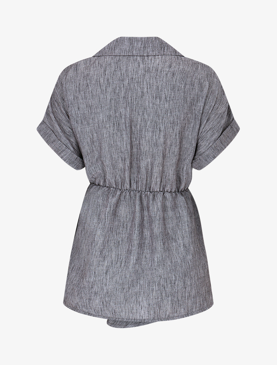 Blouse manches courtes à col cache-coeur - Gris - 2
