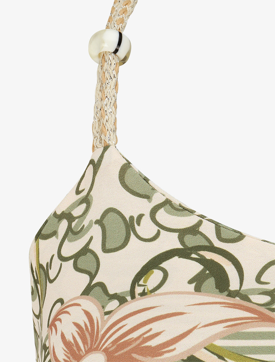 Robe longue imprimé floral à bretelles en corde - Vert olive - 3