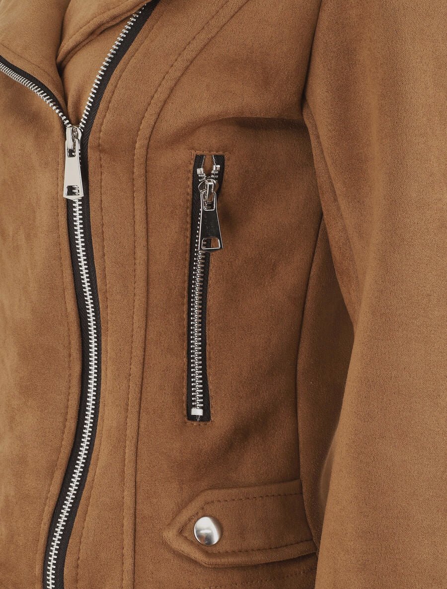 Veste en suédine à fausses poches - Camel - 3