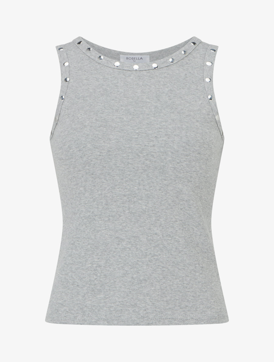 Crop top côtelé cloutés - Gris - 1