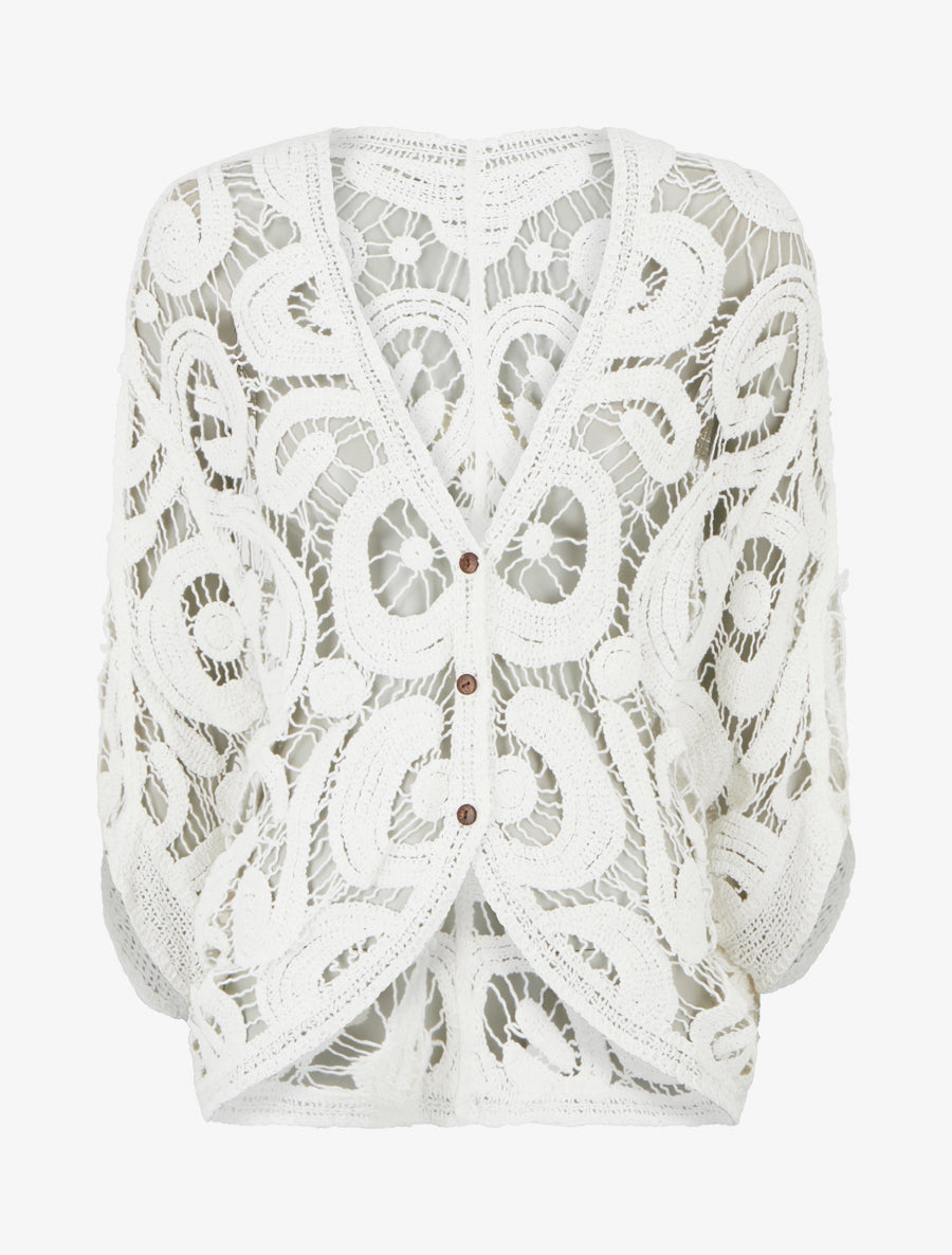 Gilet mi-long en crochet - Blanc - 1