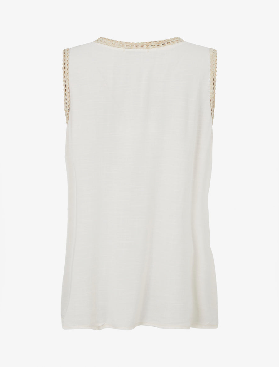 Top uni à poche brodée - Beige - 2