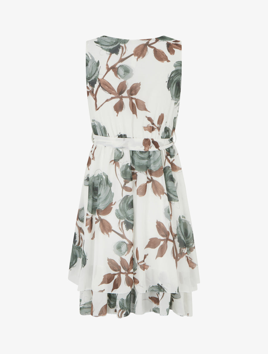 Robe patineuse sans manches imprimé roses - Kaki - 2