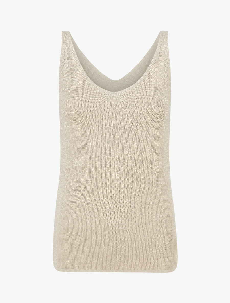 Débardeur à col V en maille irisée - Beige - 1