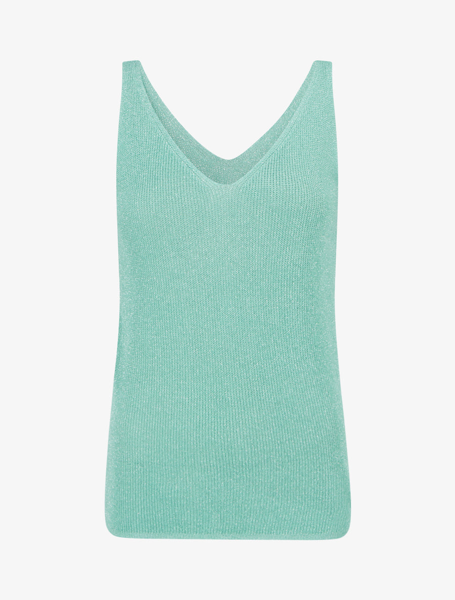Débardeur à col V en maille irisée - Turquoise - 1