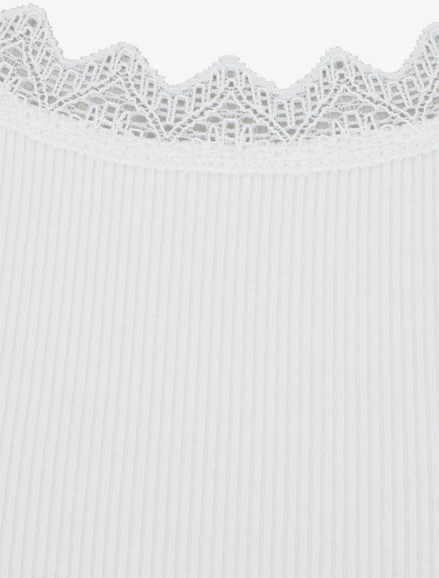 Débardeur côtelé à col dentelle - Blanc - 3