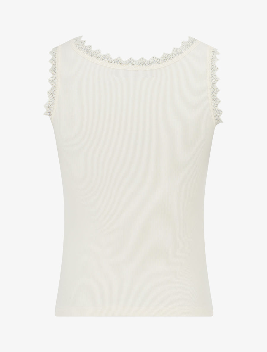 Débardeur côtelé à col dentelle - Beige clair - 2