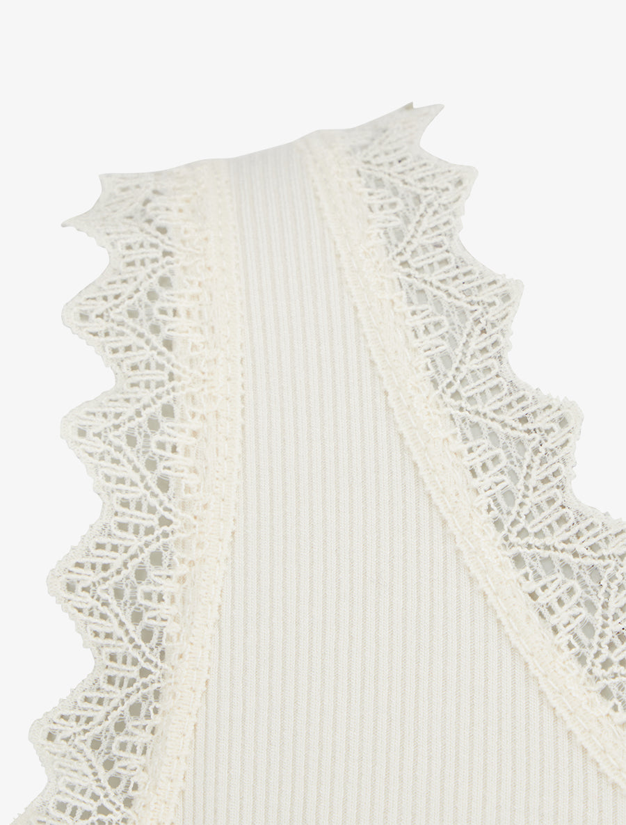 Débardeur côtelé à col dentelle - Beige clair - 3