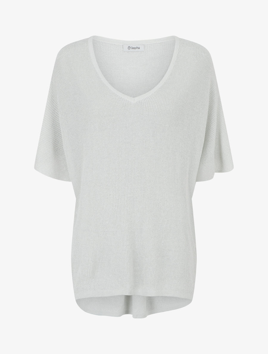 Top oversize en maille fine irisée - Blanc - 1