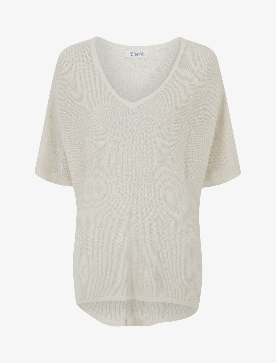 Top oversize en maille fine irisée - Écru - 1