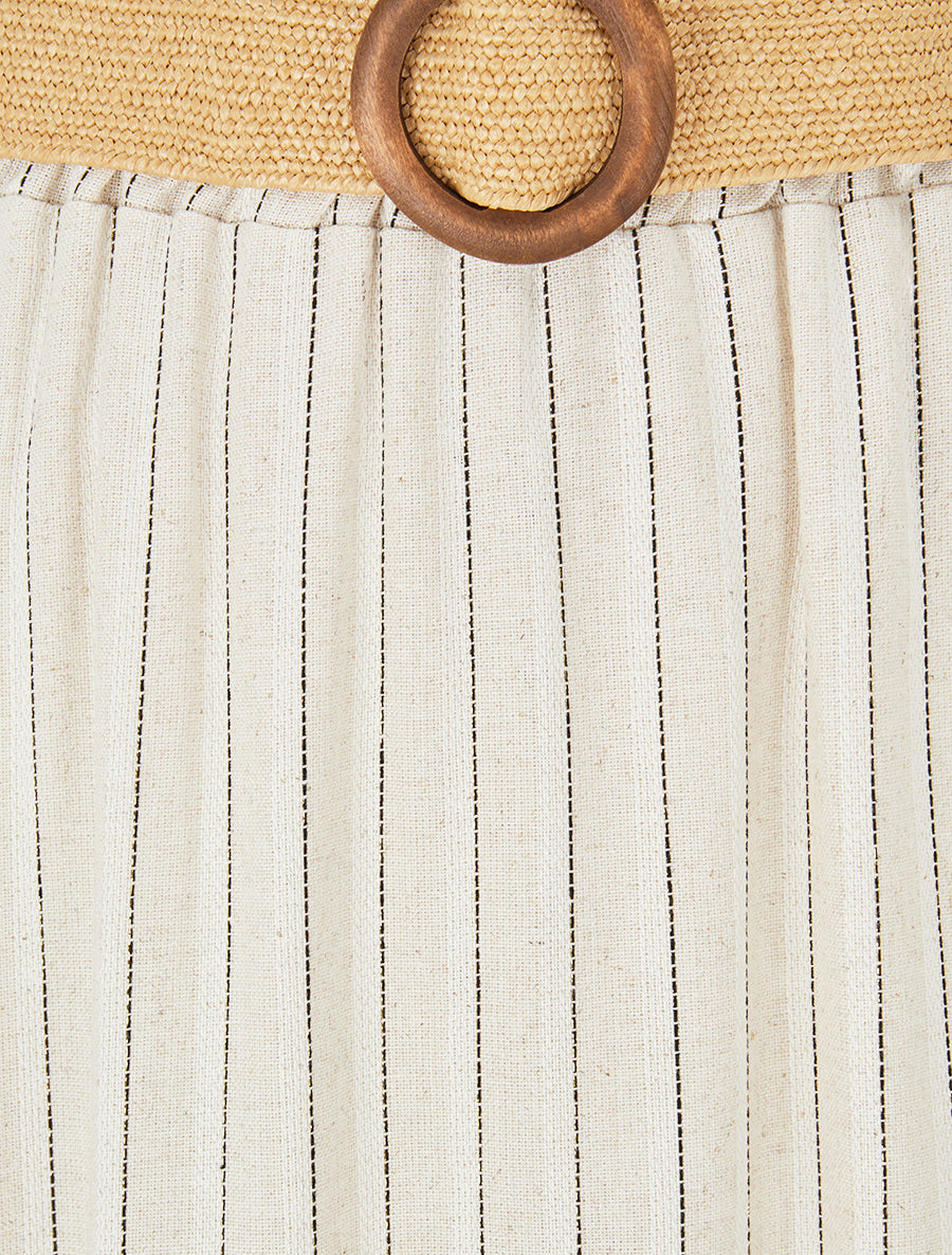 Jupe longue élastiquée à imprimé rayures irisées - Beige/noir - 3