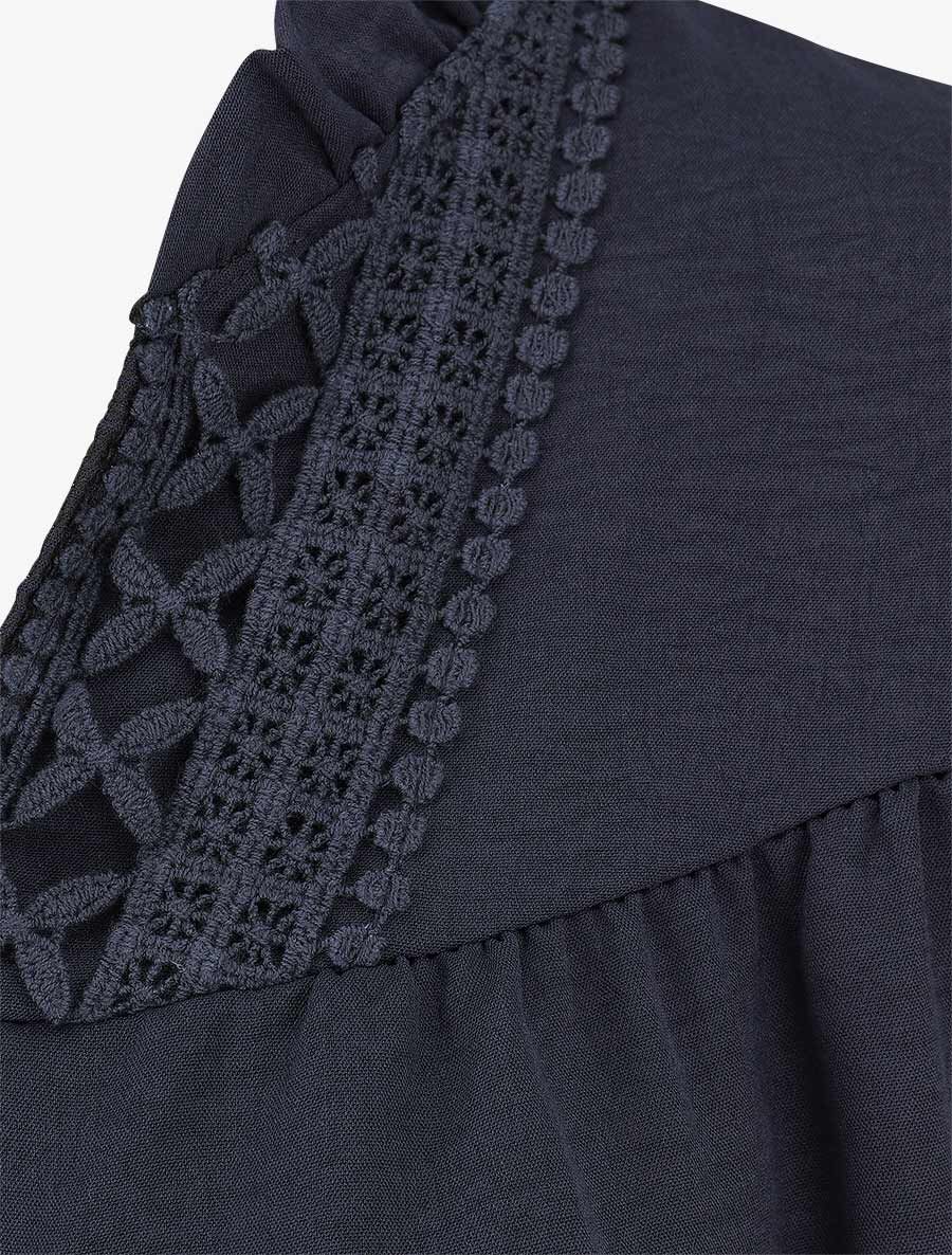 Blouse fluide à col V brodé - Marine - 3