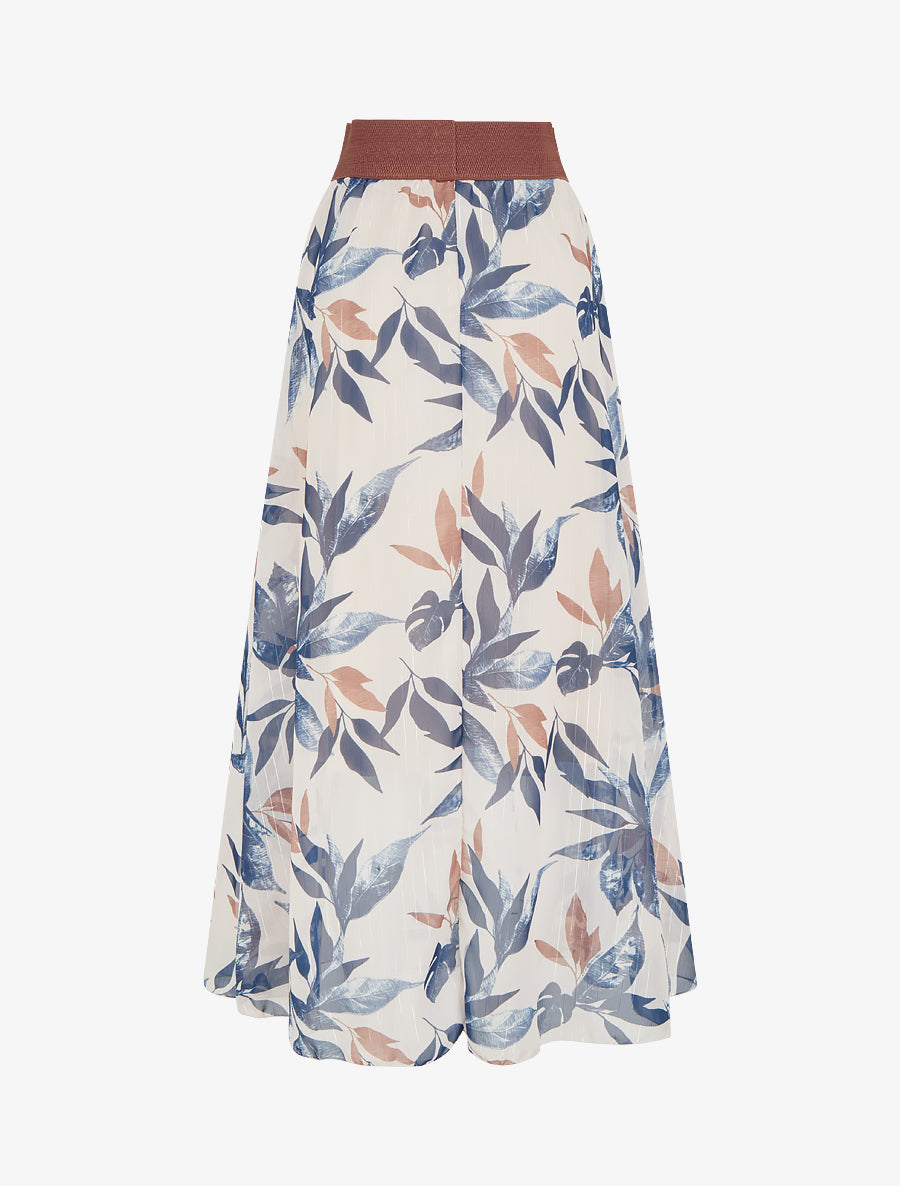 Jupe longue imprimé feuillage fantaisie - Marine - 2