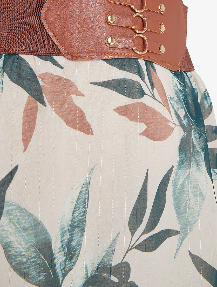 Jupe longue imprimé feuillage fantaisie - Vert - 3