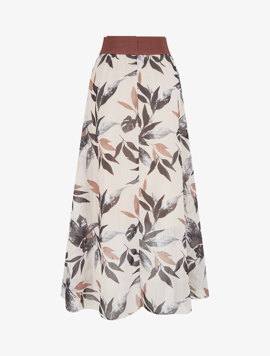 Jupe longue imprimé feuillage fantaisie - Noir - 2