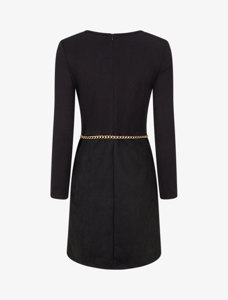 Robe fendue à col détail chaînes - Noir - 2