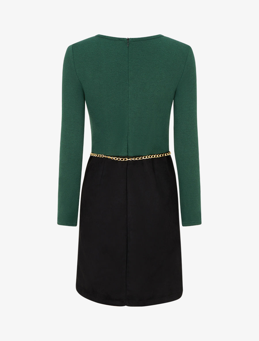 Robe fendue à col détail chaînes - Vert sapin - 2