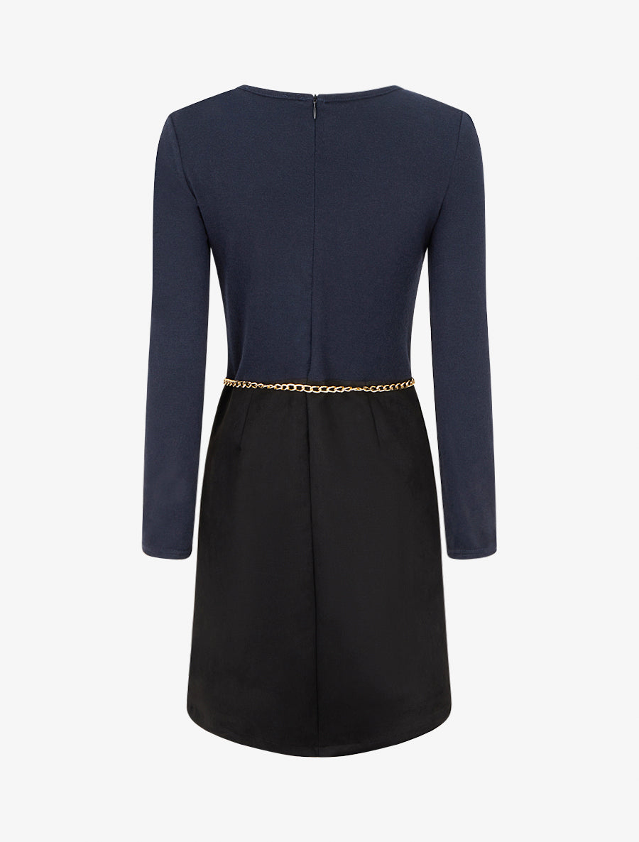 Robe fendue à col détail chaînes - Bleu nuit - 2