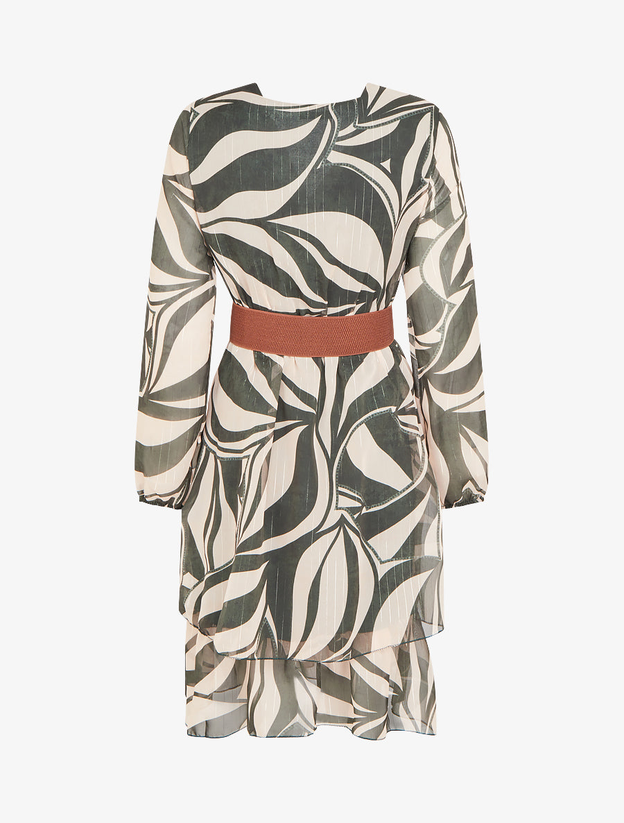 Robe patineuse en voile imprimé graphique - Kaki - 2