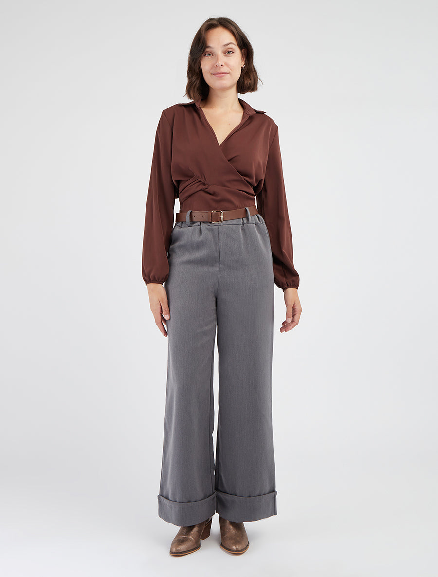 Crop-top cache-coeur uni et satiné - Marron