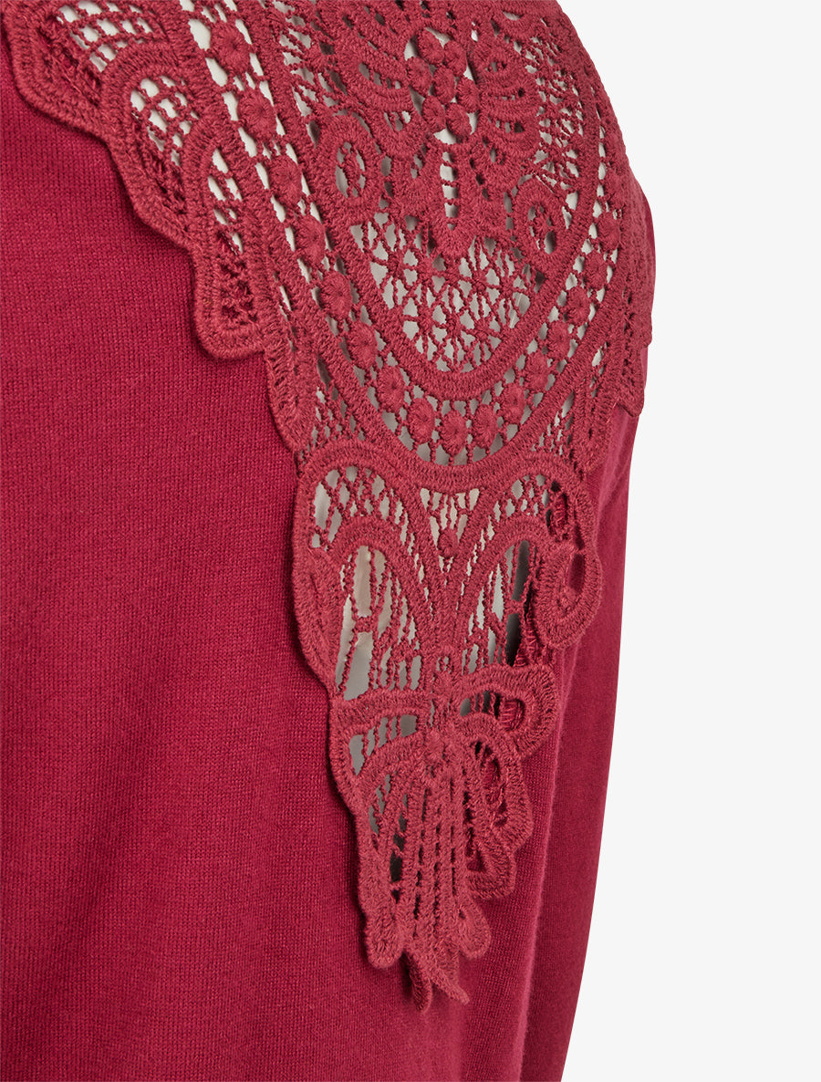 Pull à col bénitier et dos en crochet - Bordeaux - 3