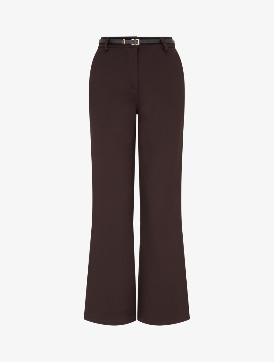 Pantalon droit ceinturé imprimé - Marron - 1