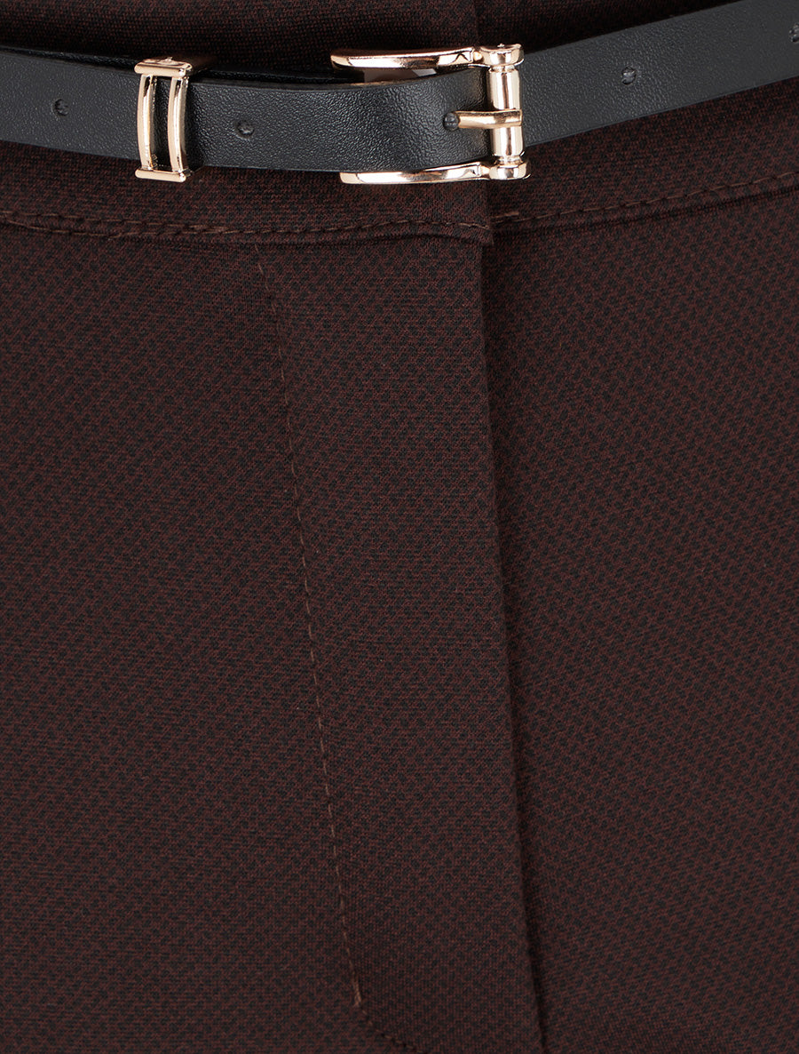 Pantalon droit ceinturé imprimé - Marron - 3