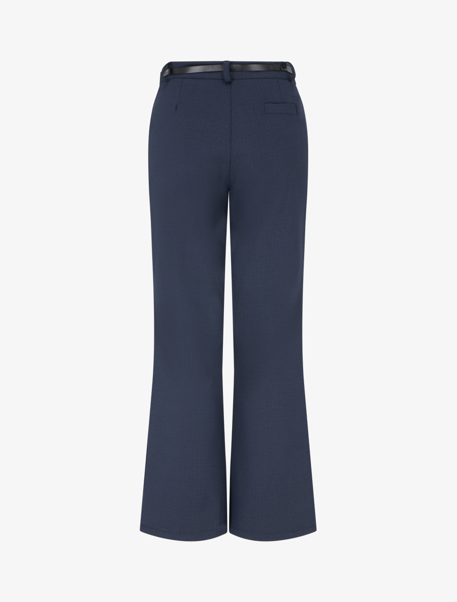 Pantalon droit ceinturé imprimé - Marine - 2