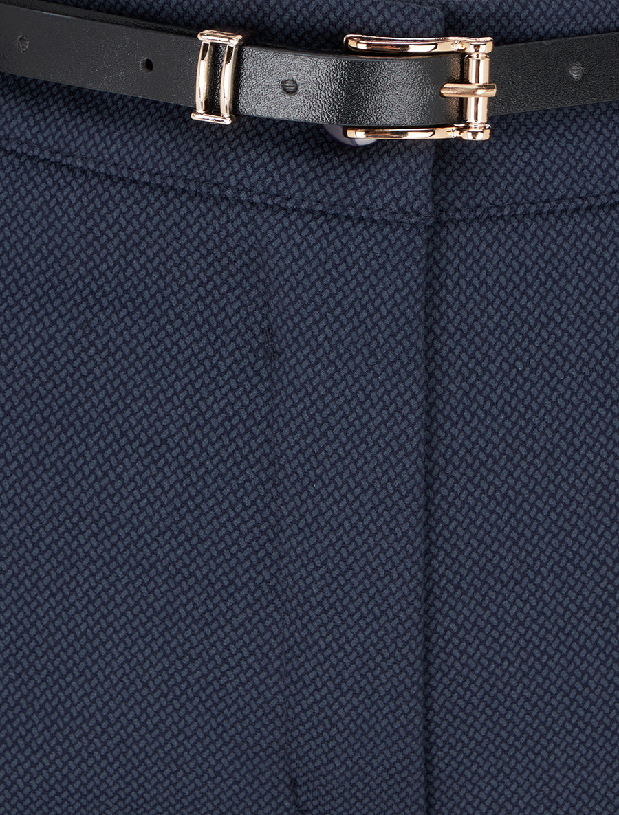 Pantalon droit ceinturé imprimé - Marine - 3