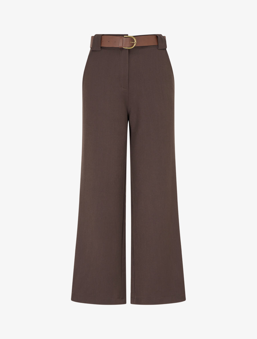 Pantalon droit uni taille haute - Marron - 1