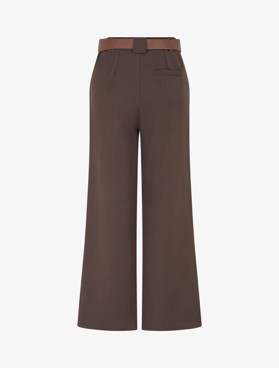 Pantalon droit uni taille haute - Marron - 2