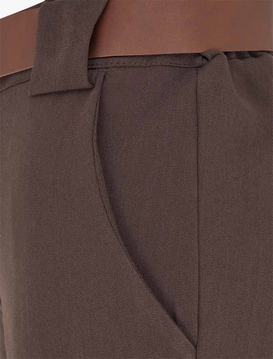 Pantalon droit uni taille haute - Marron - 3