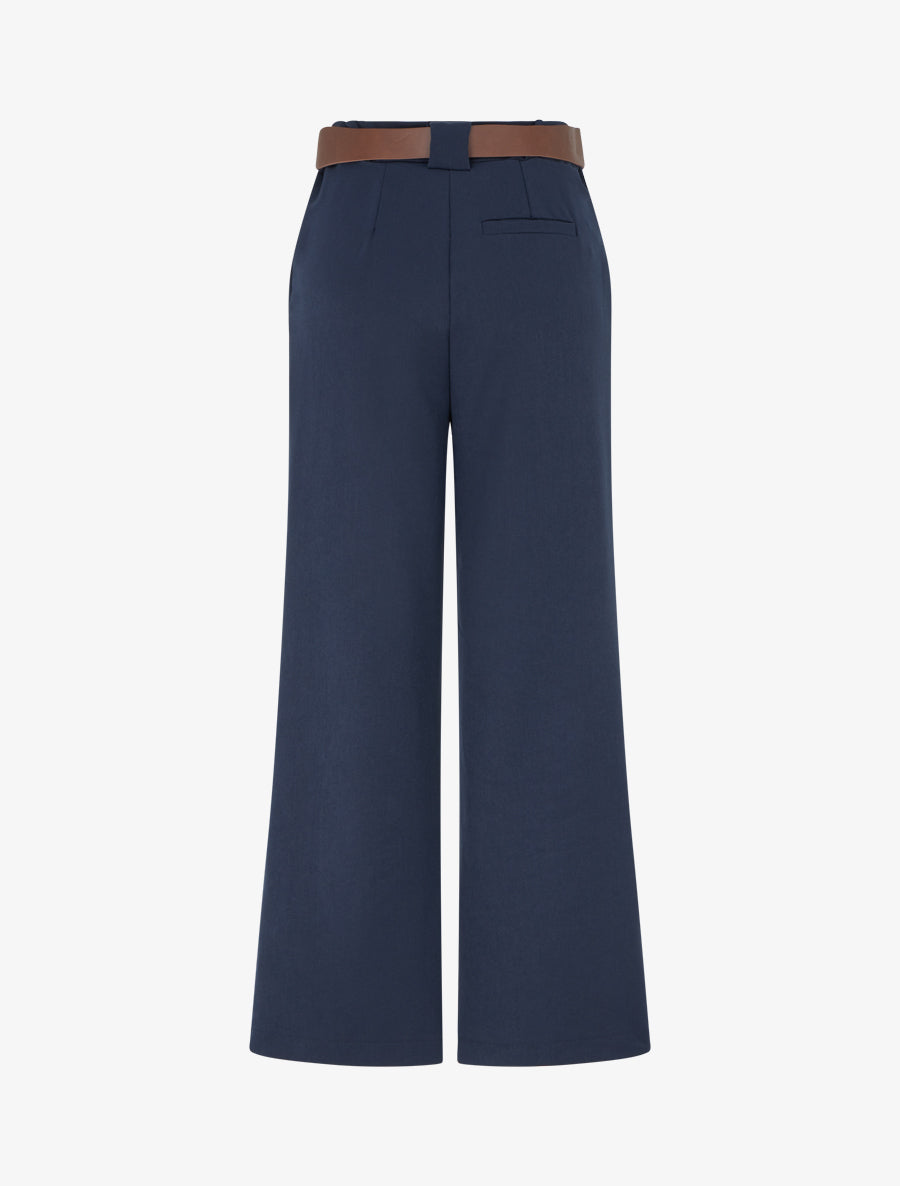 Pantalon droit uni taille haute - Marine - 2