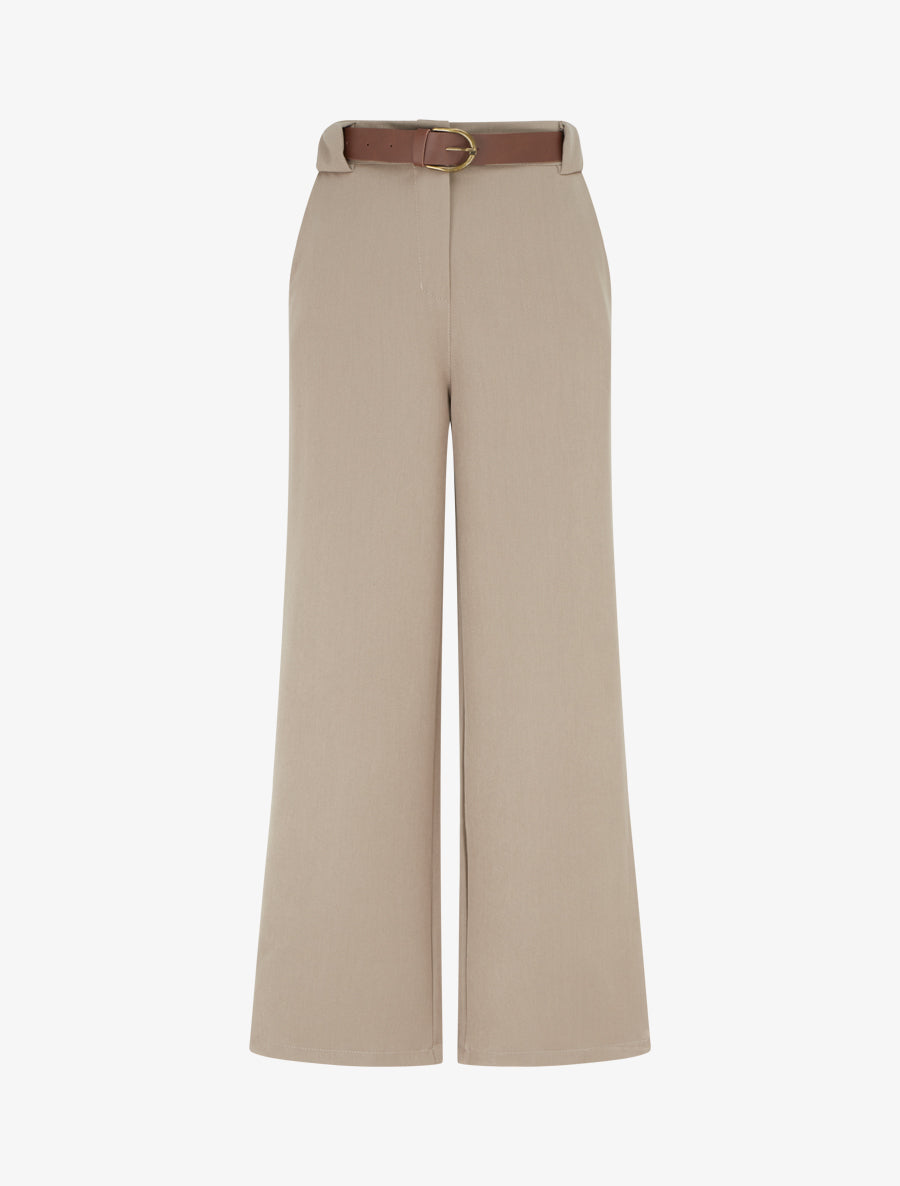 Pantalon droit uni taille haute - Taupe clair - 1