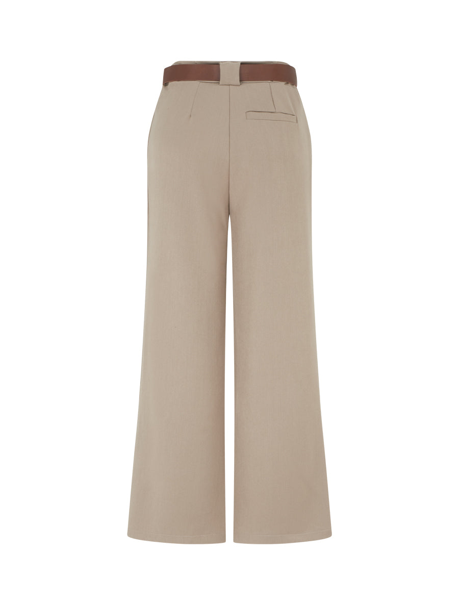 Pantalon droit uni taille haute - Taupe clair - 2
