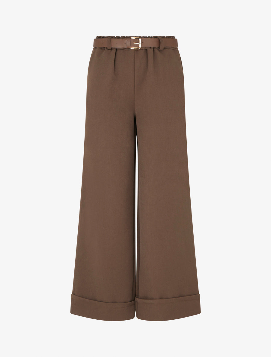 Pantalon ample à revers - Marron - 1