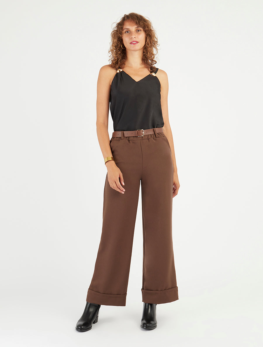 Pantalon ample à revers - Marron - 8