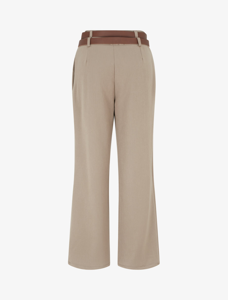 Pantalon droit à double ceintures - Taupe clair - 2