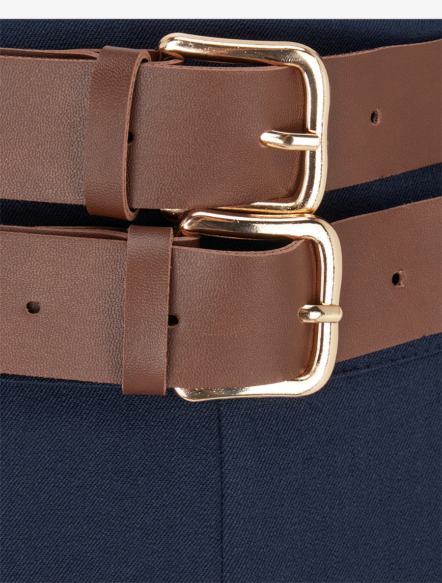 Pantalon droit à double ceintures - Marine - 3